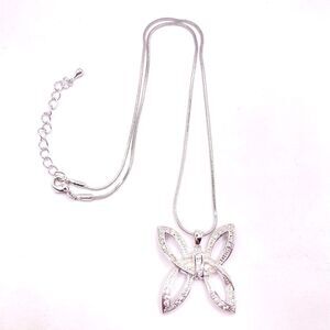 Silver rhinestone butterfly pendant necklace